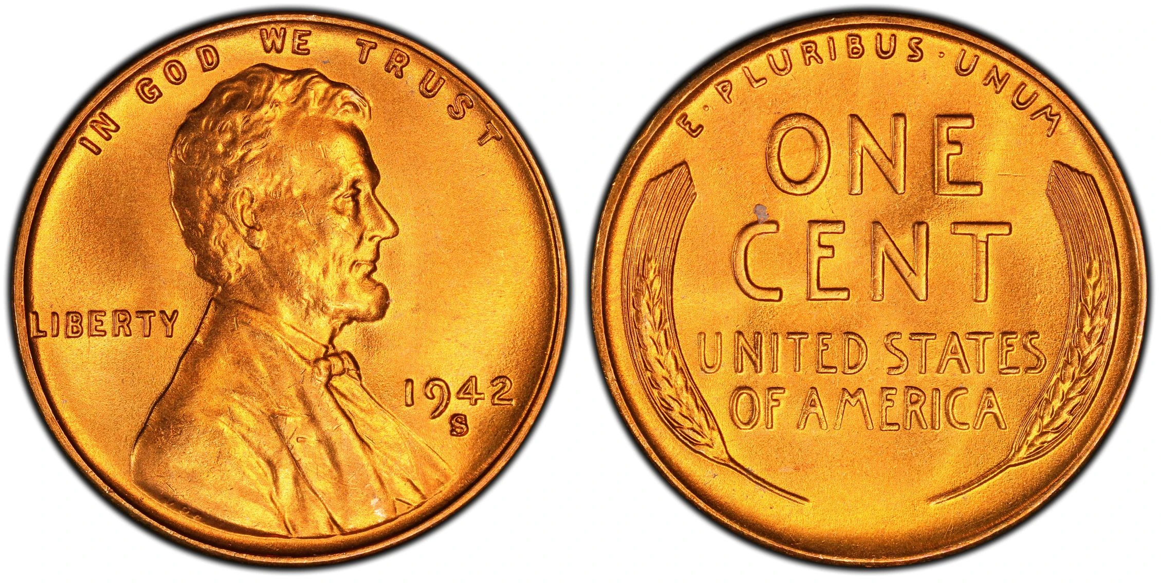 1942-S Lincoln wheat cent with S below the date, PCGS MS68RD