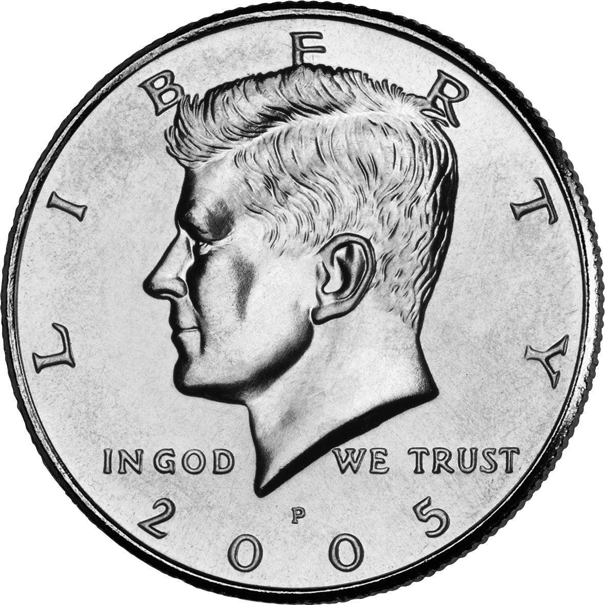 2005-P Kennedy obverse with P below the portrait and above the date