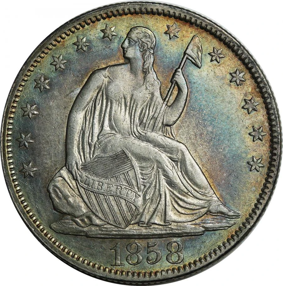 1858 Earlier type: Seated Liberty half dollar obverse