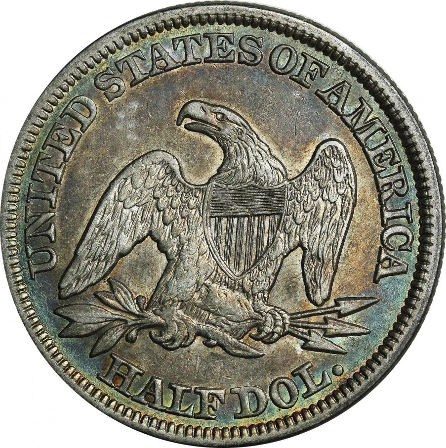 1858 Earlier type: Seated Liberty half dollar reverse