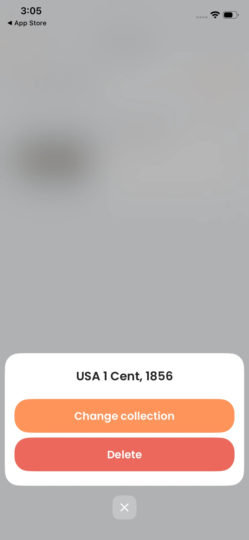 Change collection and Delete act on the selected saved coin.