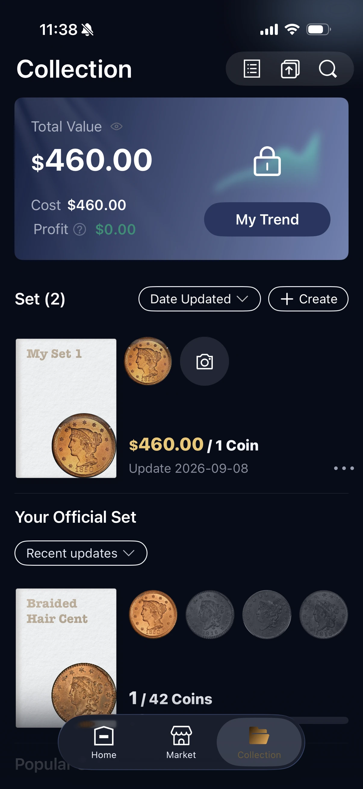 Use the camera shortcut to add another coin from Collection.