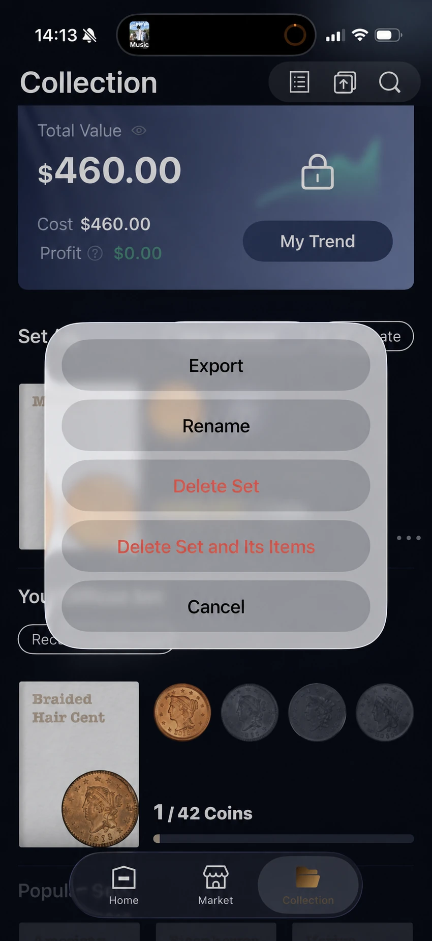 The menu distinguishes deleting the set from deleting its items. Previously English-localized illustration.