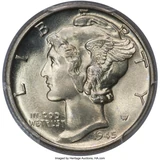 1945 Mercury dime from the PCGS MS65 Full Bands CAC auction example