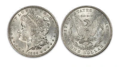 PCGS Morgan dollar grading illustration: MS-63, obverse and reverse