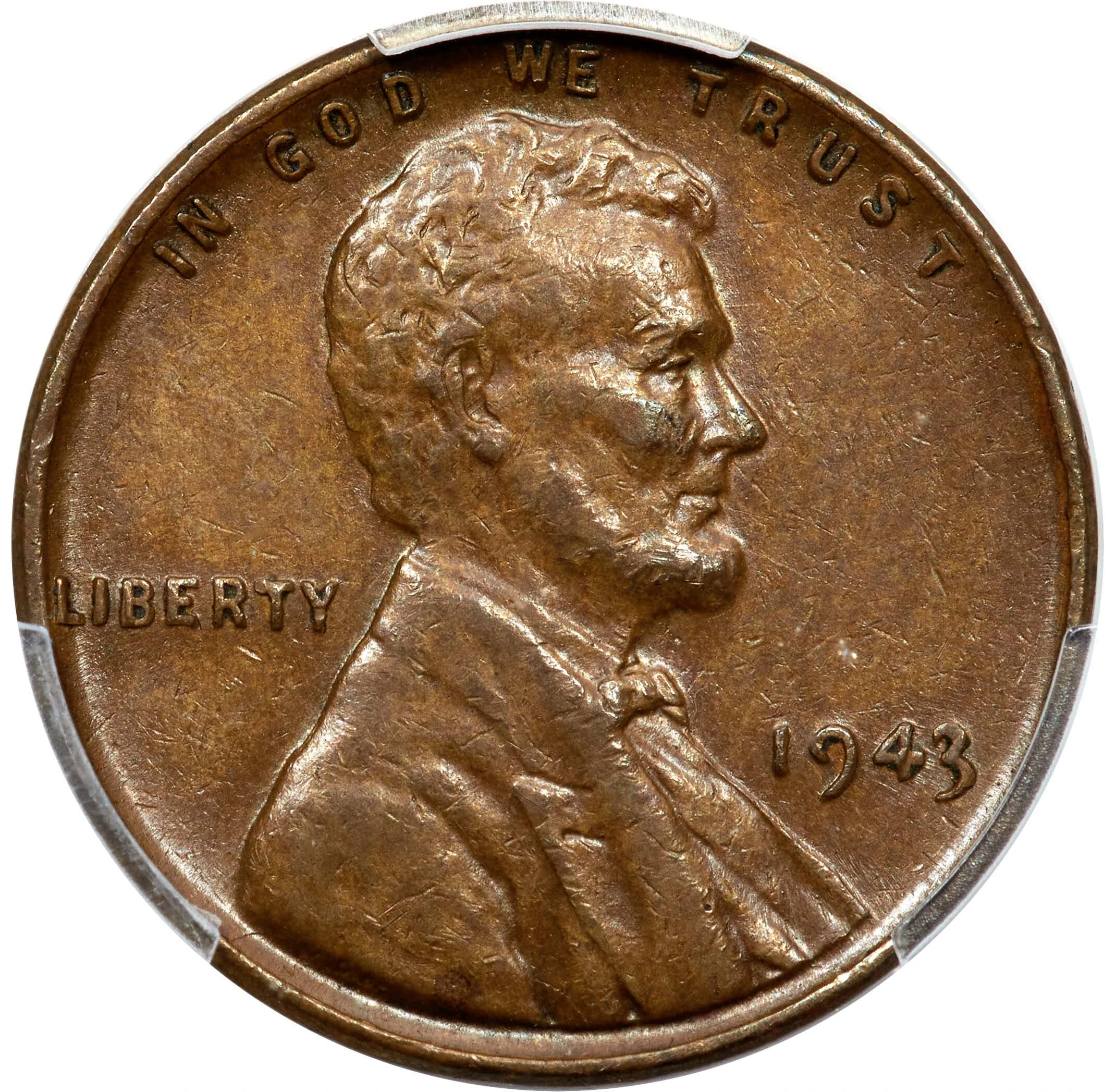1943 bronze cent, PCGS AU55, certificate 48302194, obverse