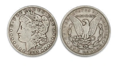 PCGS Morgan dollar grading illustration: VF-20, obverse and reverse