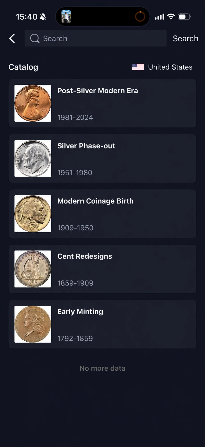 HeriBase collection search and complete United States catalog categories without the keyboard