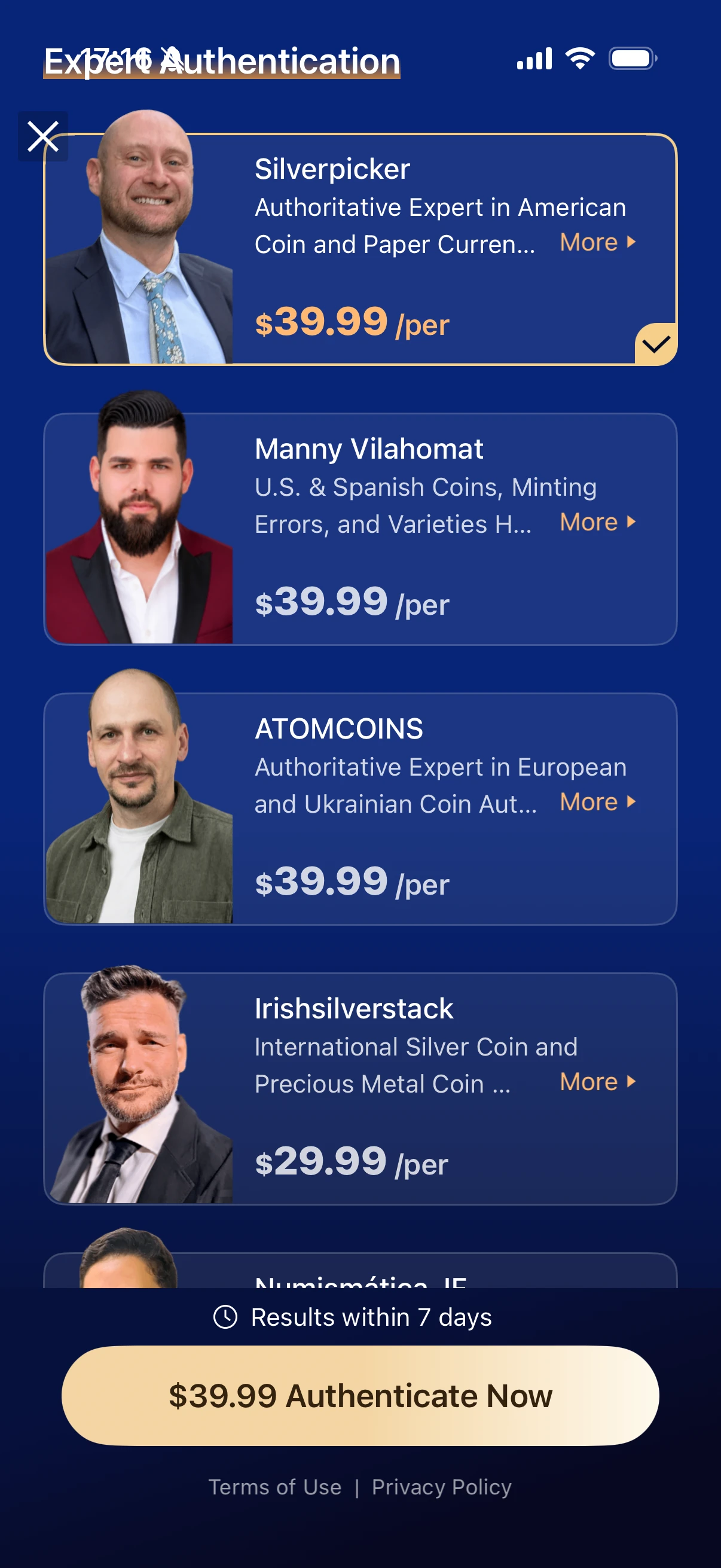 Heritcoin / HeriBase: Expert profiles and individual appraisal fees.