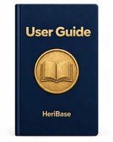 Navy User Guide book with a gold open-book medallion and HeriBase signature