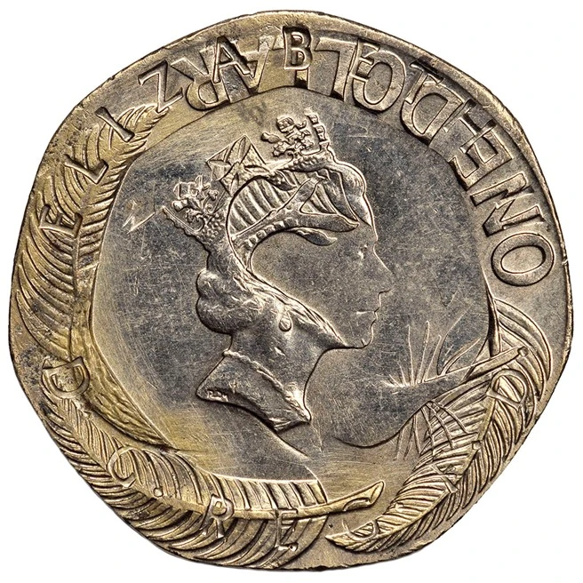 Obverse of 1990 British and New Zealand overstrike attributed by NGC as UNC Details Cleaned