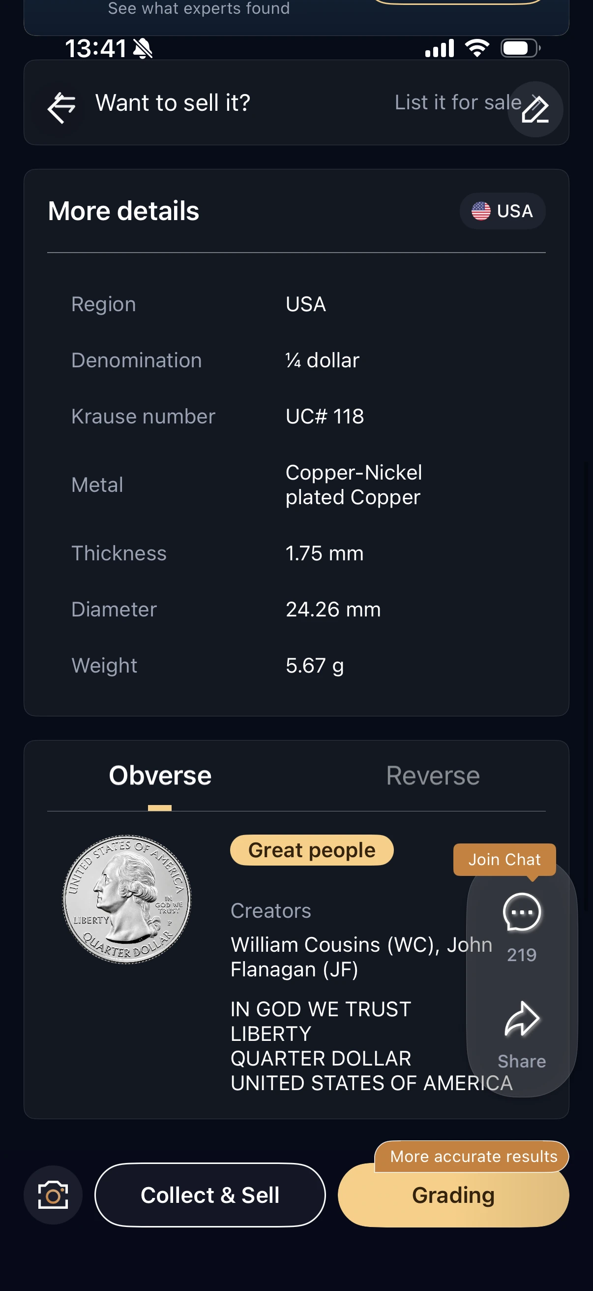 HeriBase details listing copper-nickel plated copper, 24.26 mm diameter, 5.67 g weight and UC 118 for the American Samoa quarter