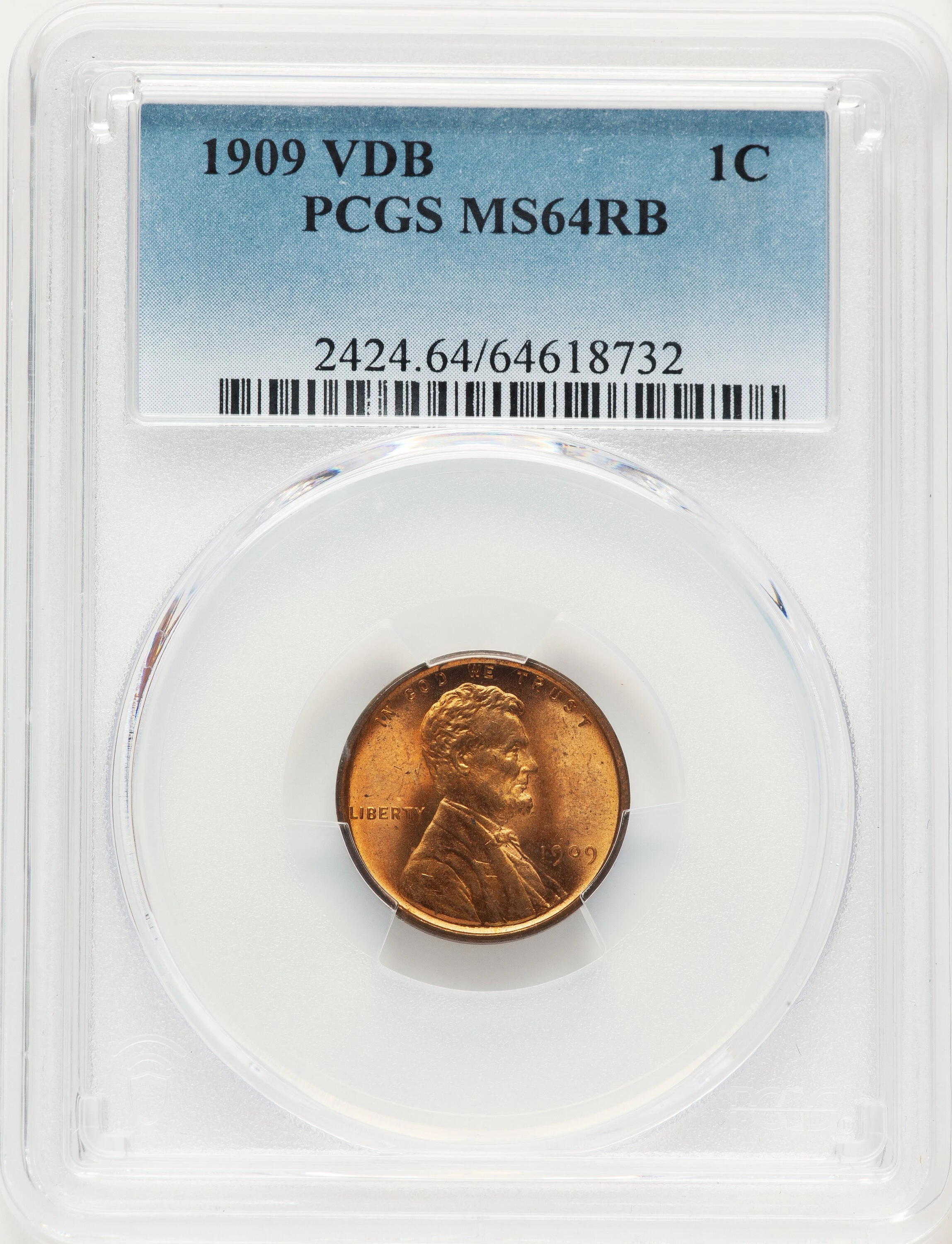 PCGS holder containing a 1909 VDB Lincoln cent