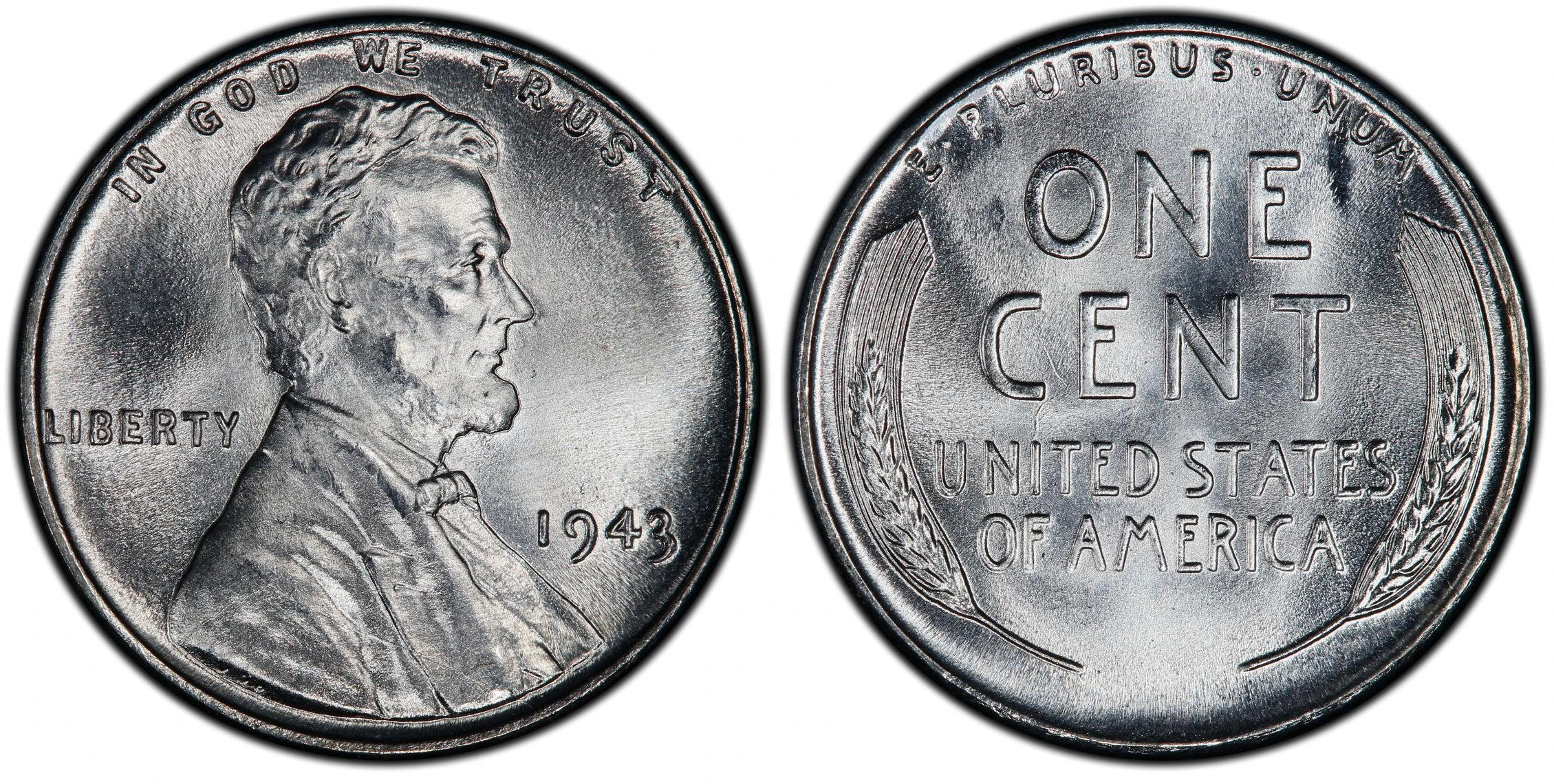 PCGS 1943 zinc-coated steel Lincoln cent, obverse and reverse