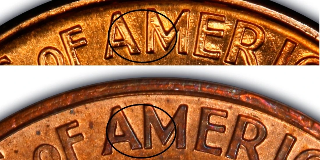 PCGS side-by-side reference showing Wide AM and Close AM letter spacing