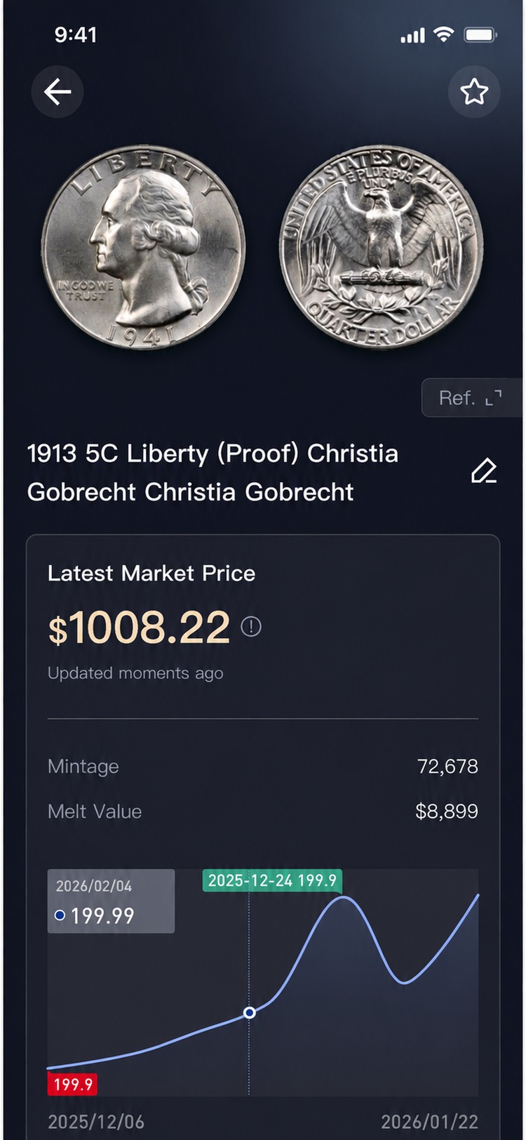 HeriBase coin value tracking screen with latest market price and historical price chart