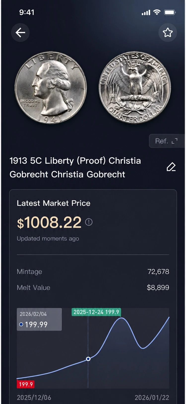 HeriBase coin value tracking screen with latest market price and historical price chart