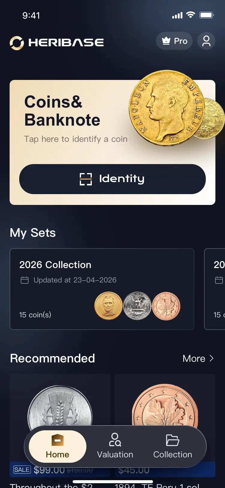 HeriBase AI coin identifier app scanning a coin